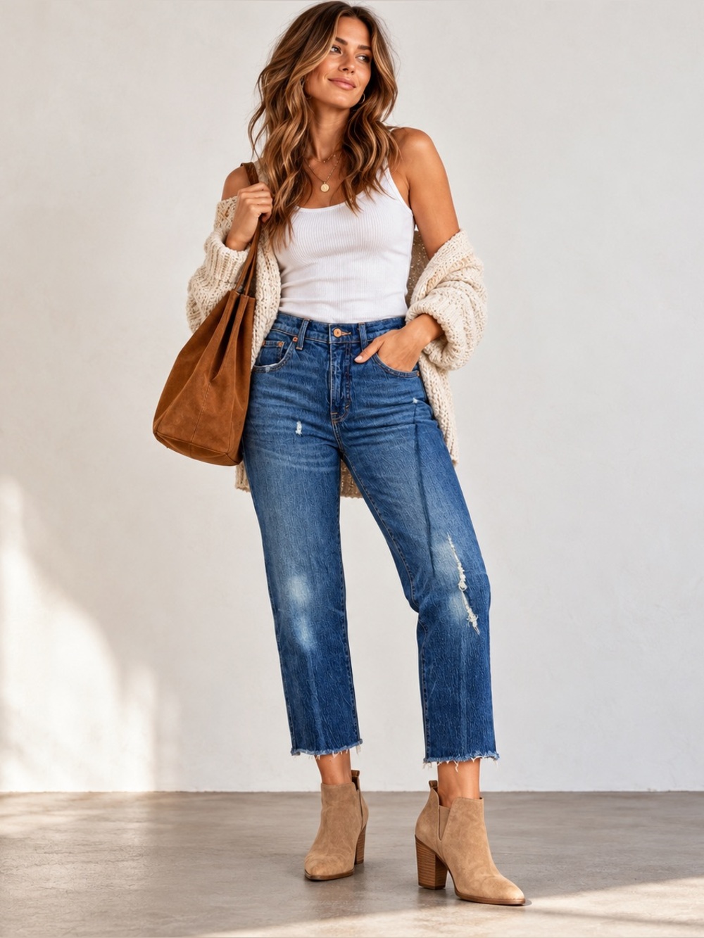 Lucky Brand Women’s 8/29 High Rise Distressed Crop Jeans Raw Hem Straight Leg